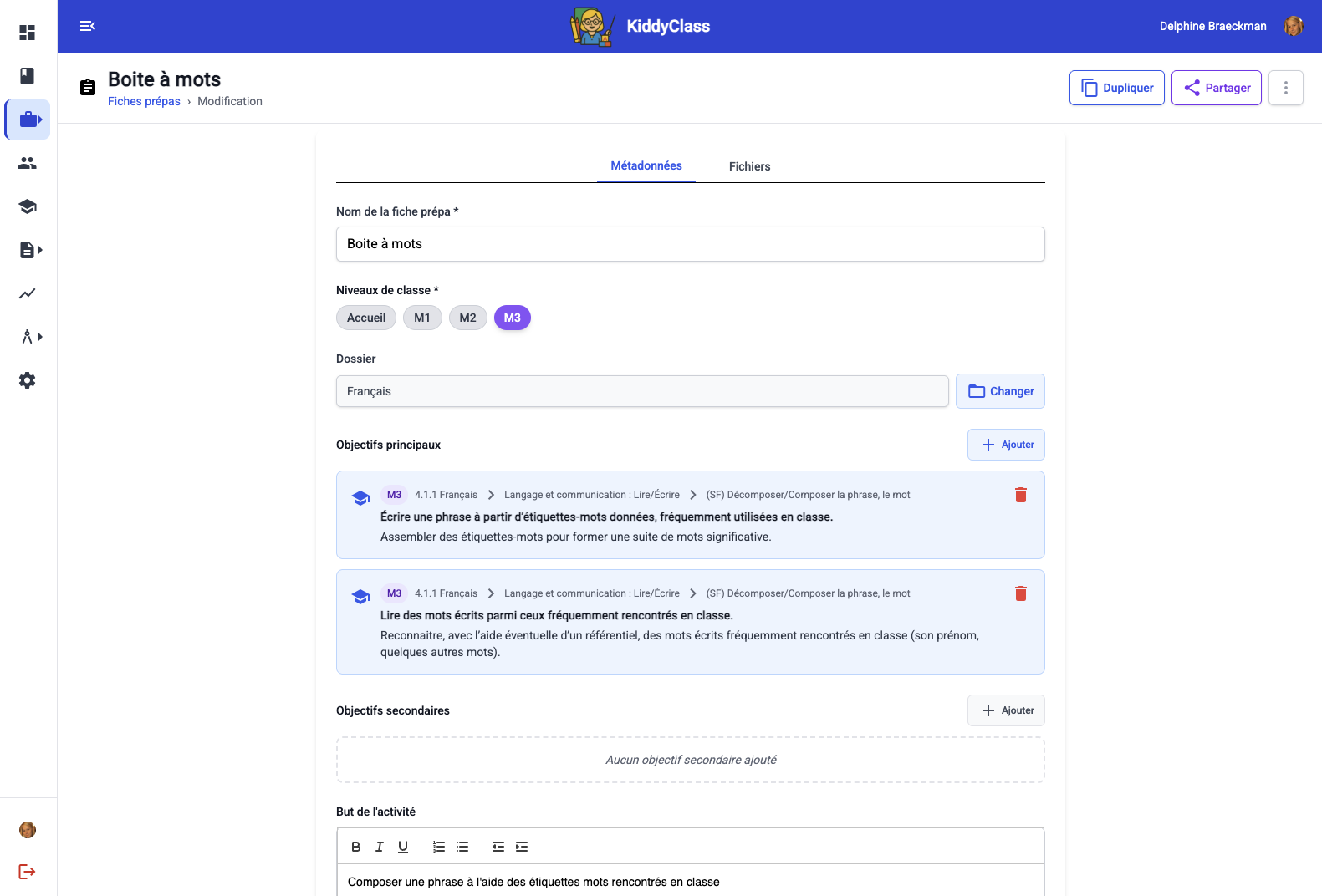 Fiche de préparation - Vue d'ensemble